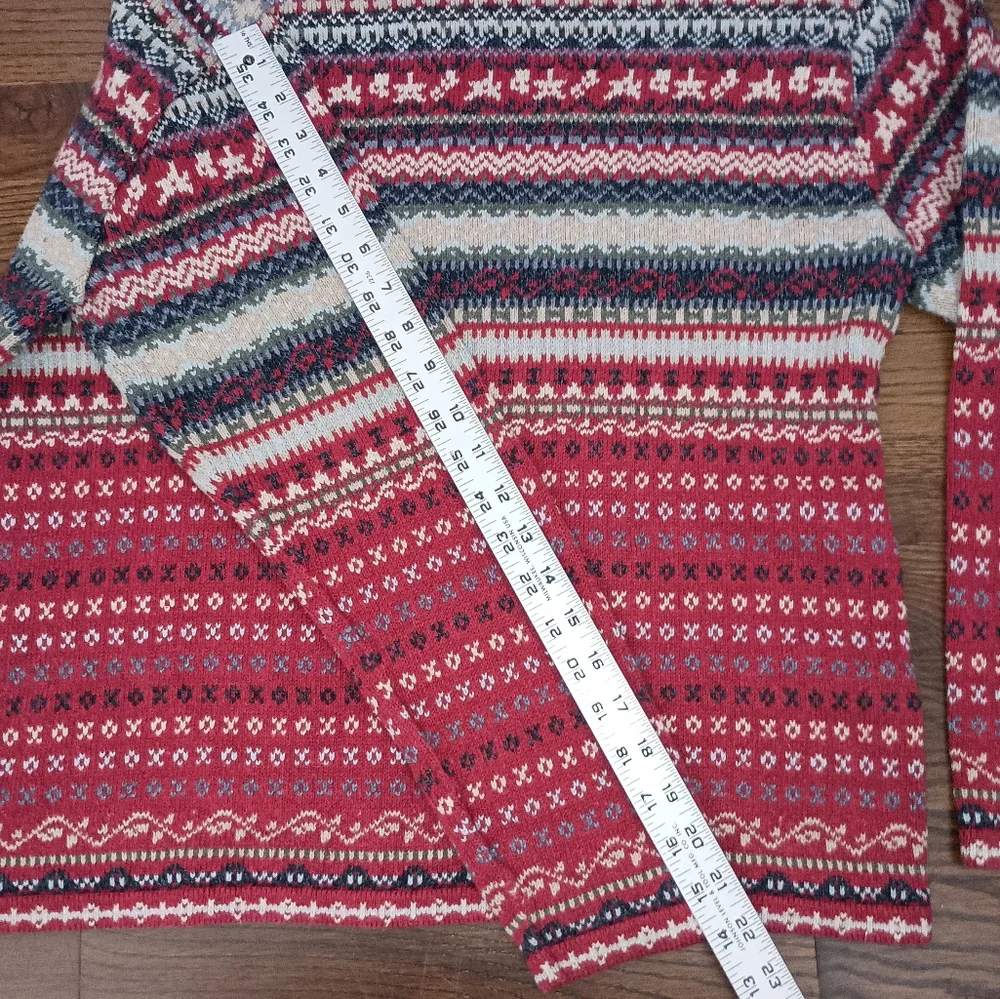 Womens Eddie Bauer Red Blue Beige Fair Isle Sweater Size Large Made in USA
